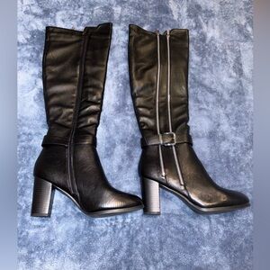 NY&C Black Leather Knee-High Boots